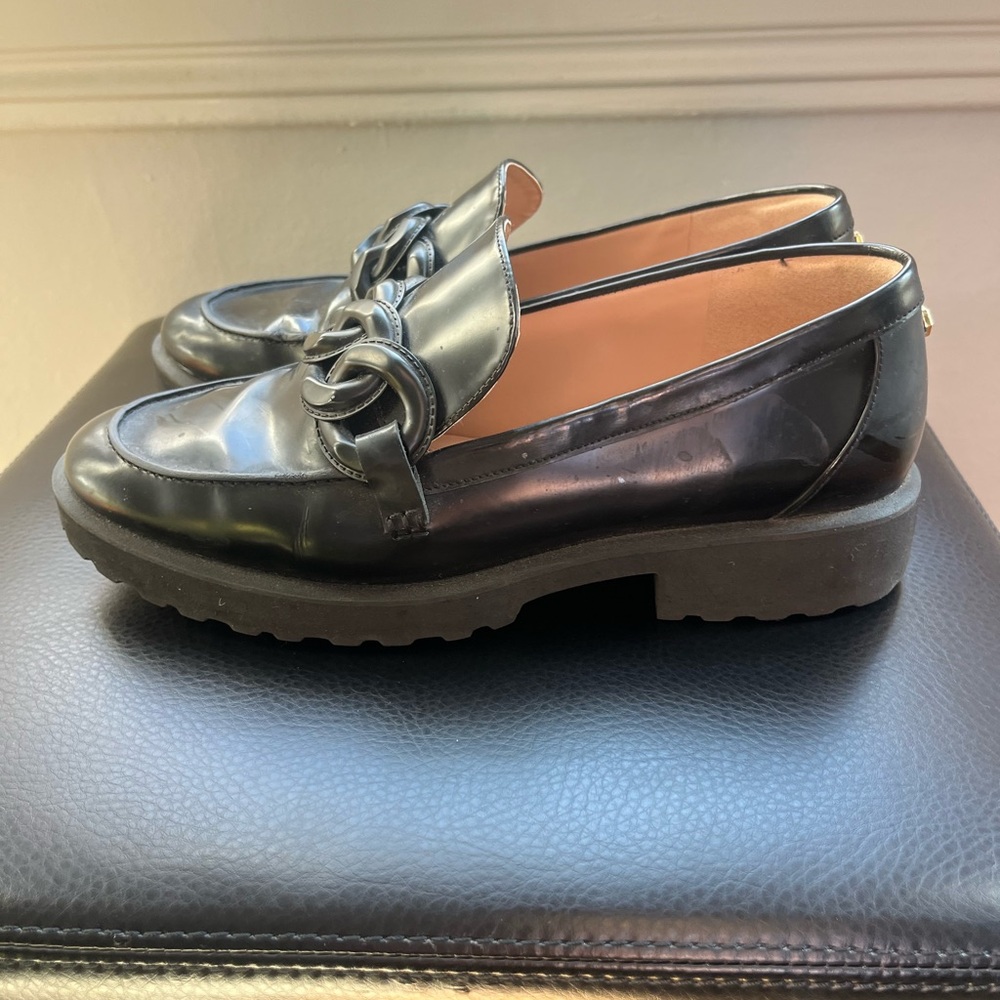 Cole Haan Black Leather Chain Loafers